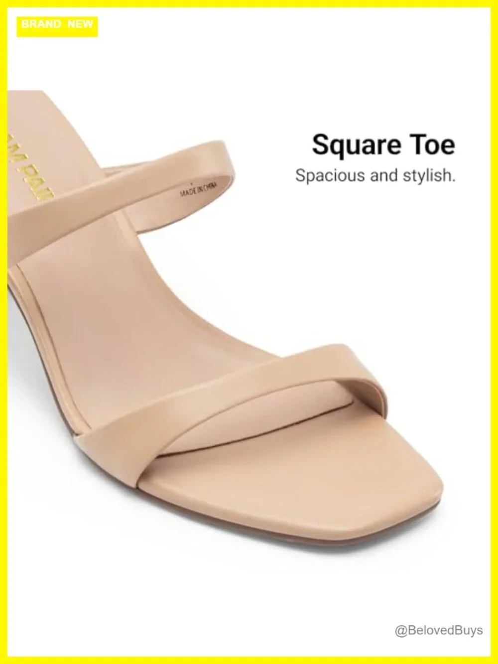 Faux Leather Square Toe Strappy Kitten Heel Slip On Sandals Women